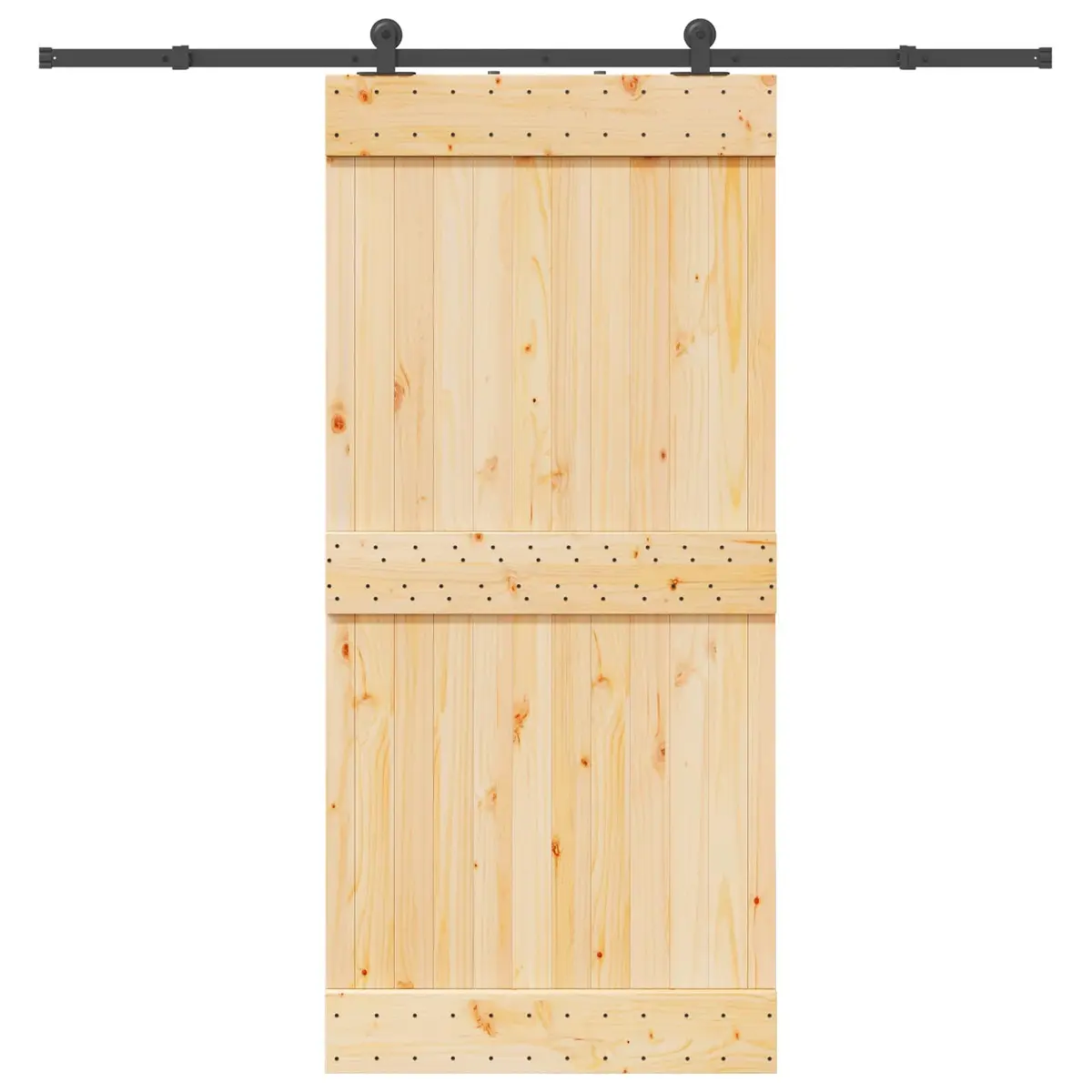 Sliding Door Brown Natural Pine Wood Black Steel Track Modern Space-Saving