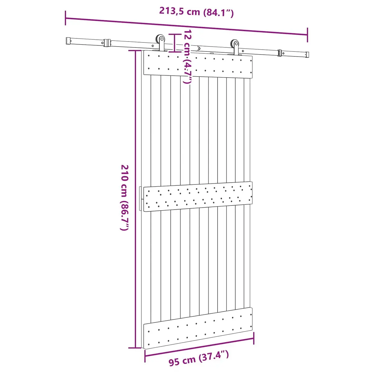 Sliding Door Brown Natural Pine Wood Black Steel Track Modern Space-Saving