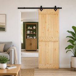 Sliding Door Specifications: 70x210cm Pine Wood & Steel Track