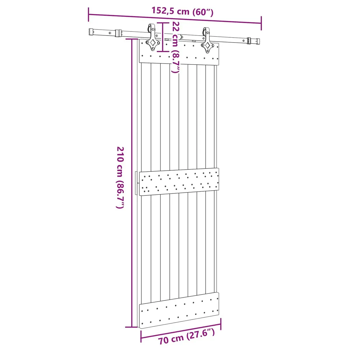 Sliding Door Natural Pine Wood Steel Track 70x210cm Space Saving