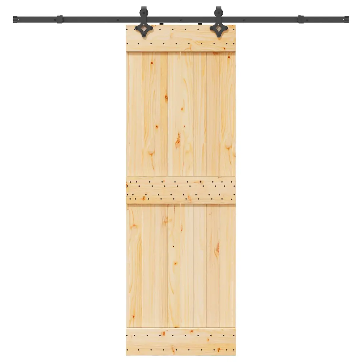 Room Divider Sliding Door 70x210cm Natural Pine Wood Black Steel Track