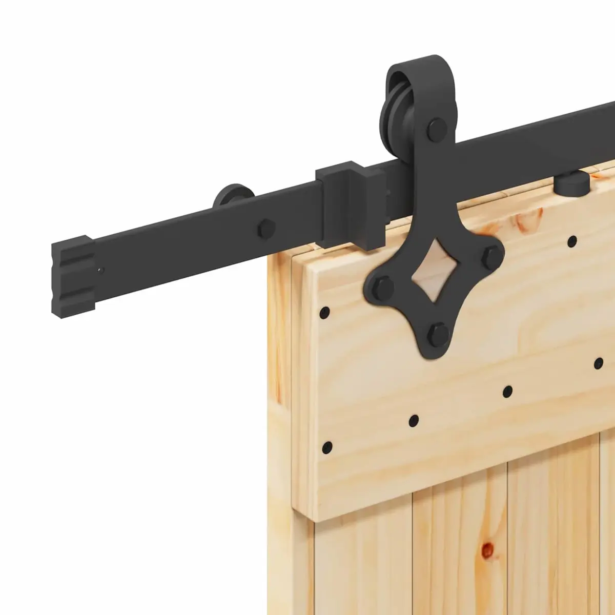 Room Divider Sliding Door 70x210cm Natural Pine Wood Black Steel Track