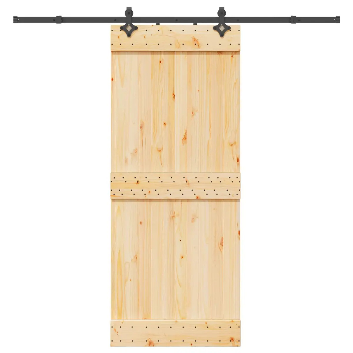 Sliding Door Modern Room Divider 85x210cm Natural Pine Wood Black Track