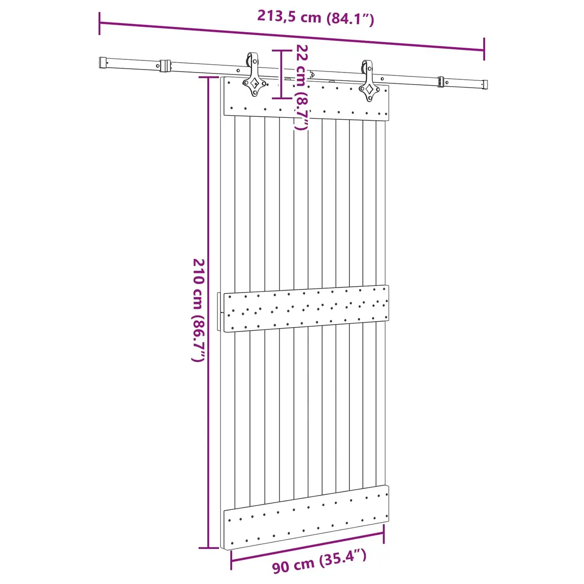 Sliding Door Room Divider Natural Pine Wood Steel Track 90 x 210 cm