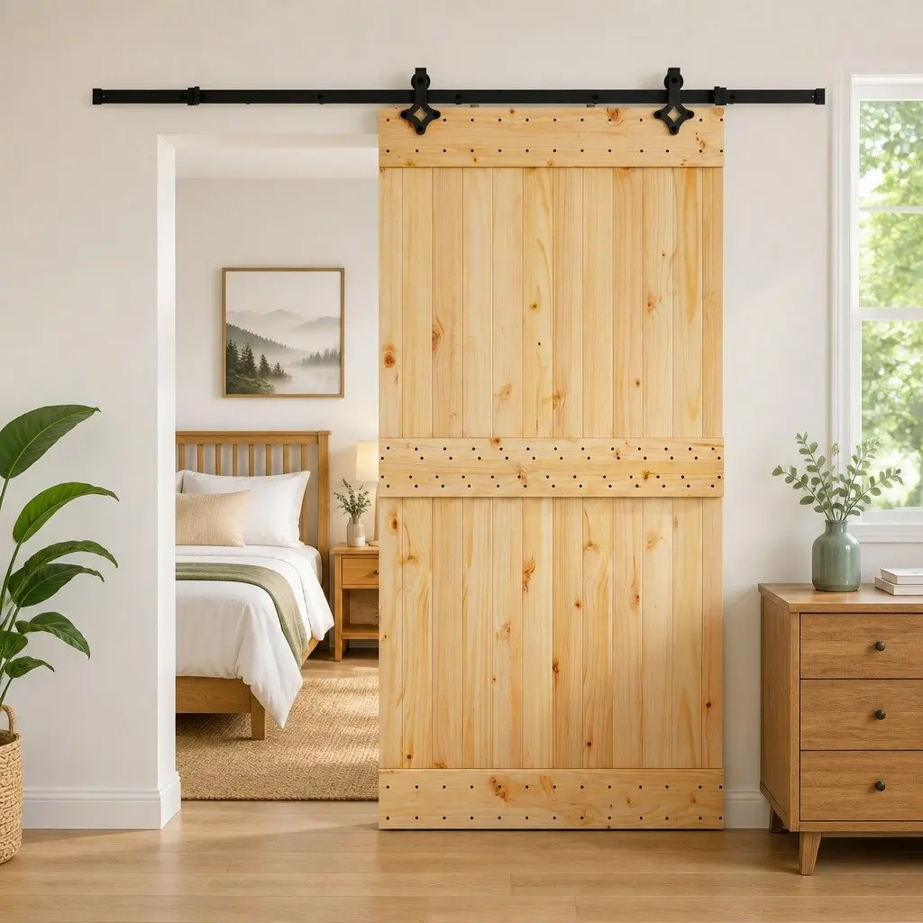 Sliding Door Room Divider Natural Brown Black 100 x 210 cm