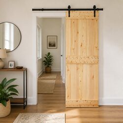 Sliding Door - 70 x 210cm Pine Wood and Black Steel