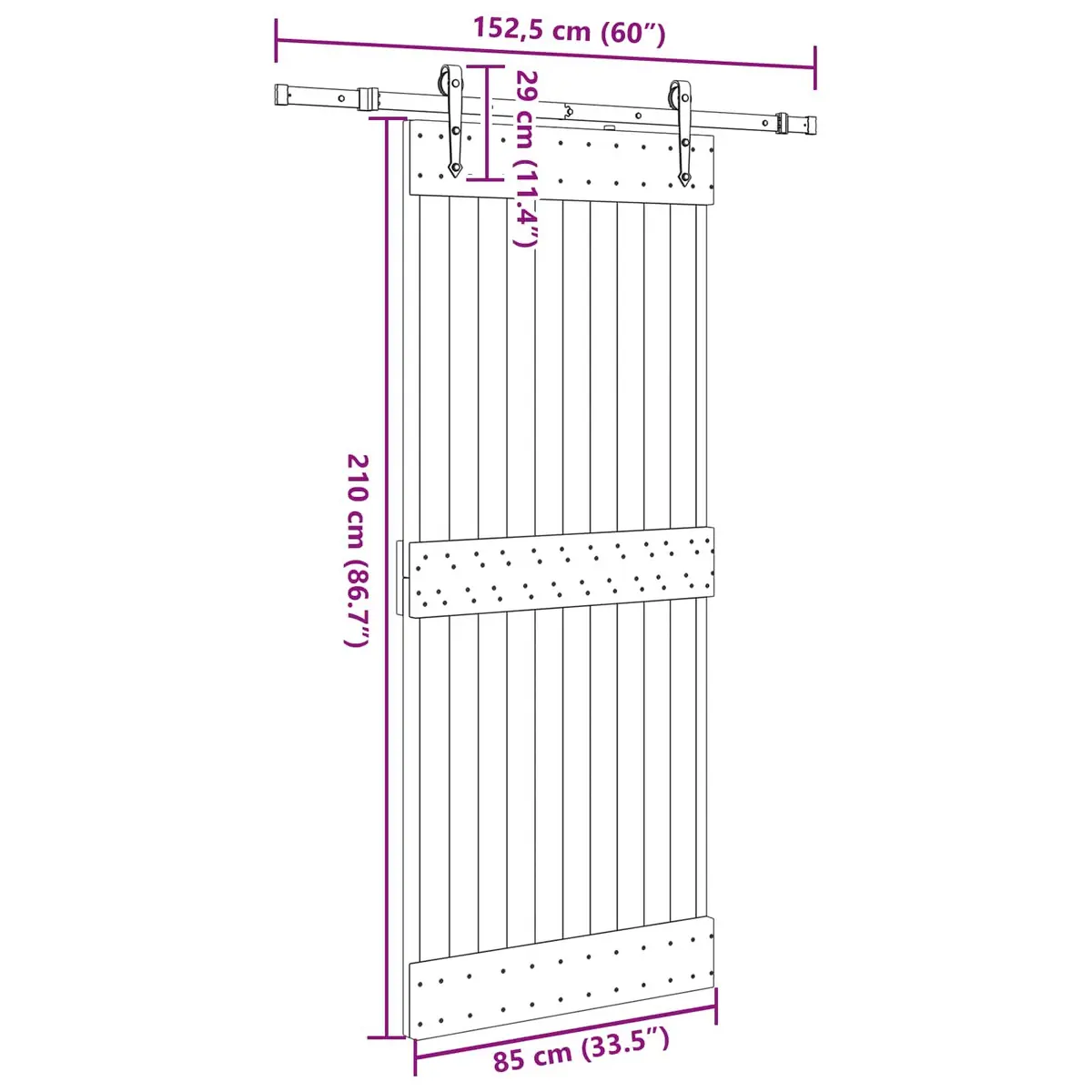 Sliding Door Natural Pine Wood Black Track 85 x 210 cm Modern Room Divider