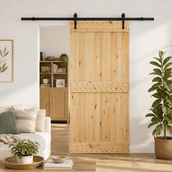 Sliding Door Pine Wood Frame Black Track Modern Room Divider 95 x 210 cm