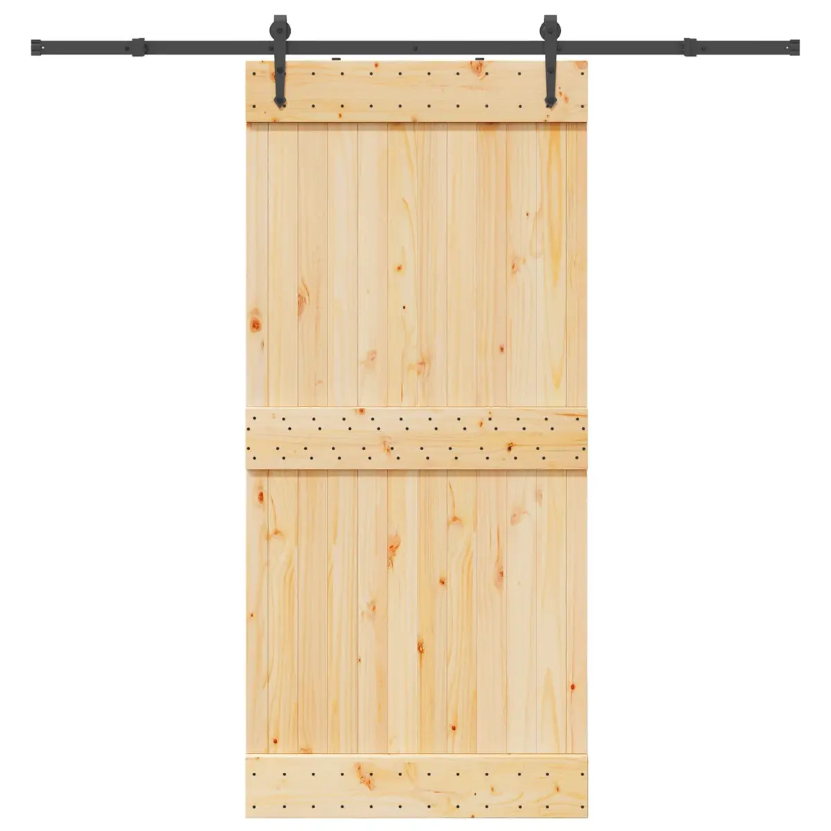 Sliding Door Pine Wood Frame Black Track Modern Room Divider 95 x 210 cm