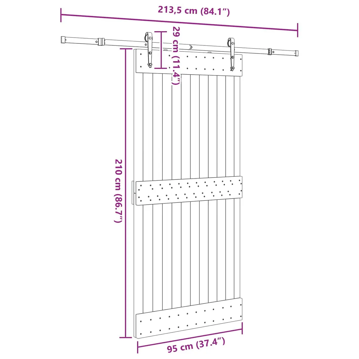 Sliding Door Pine Wood Frame Black Track Modern Room Divider 95 x 210 cm