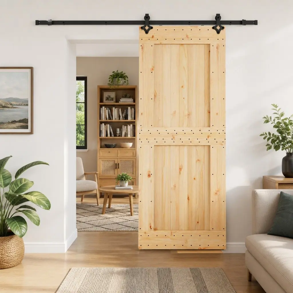 Sliding Door Room Divider Natural Pine Wood 90 x 210 cm