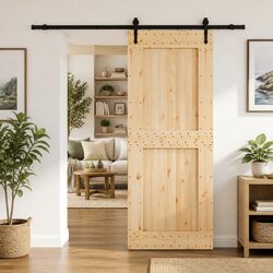 Sliding Door Dimensions 90x210cm Pine Wood Black Track