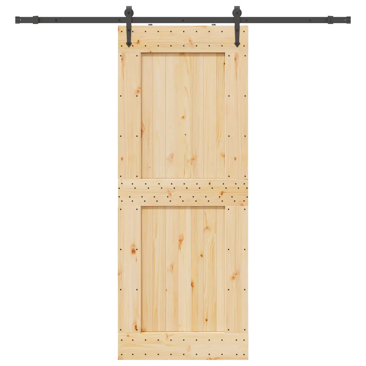 Sliding Door Room Divider 90x210cm Pine Wood Black Track