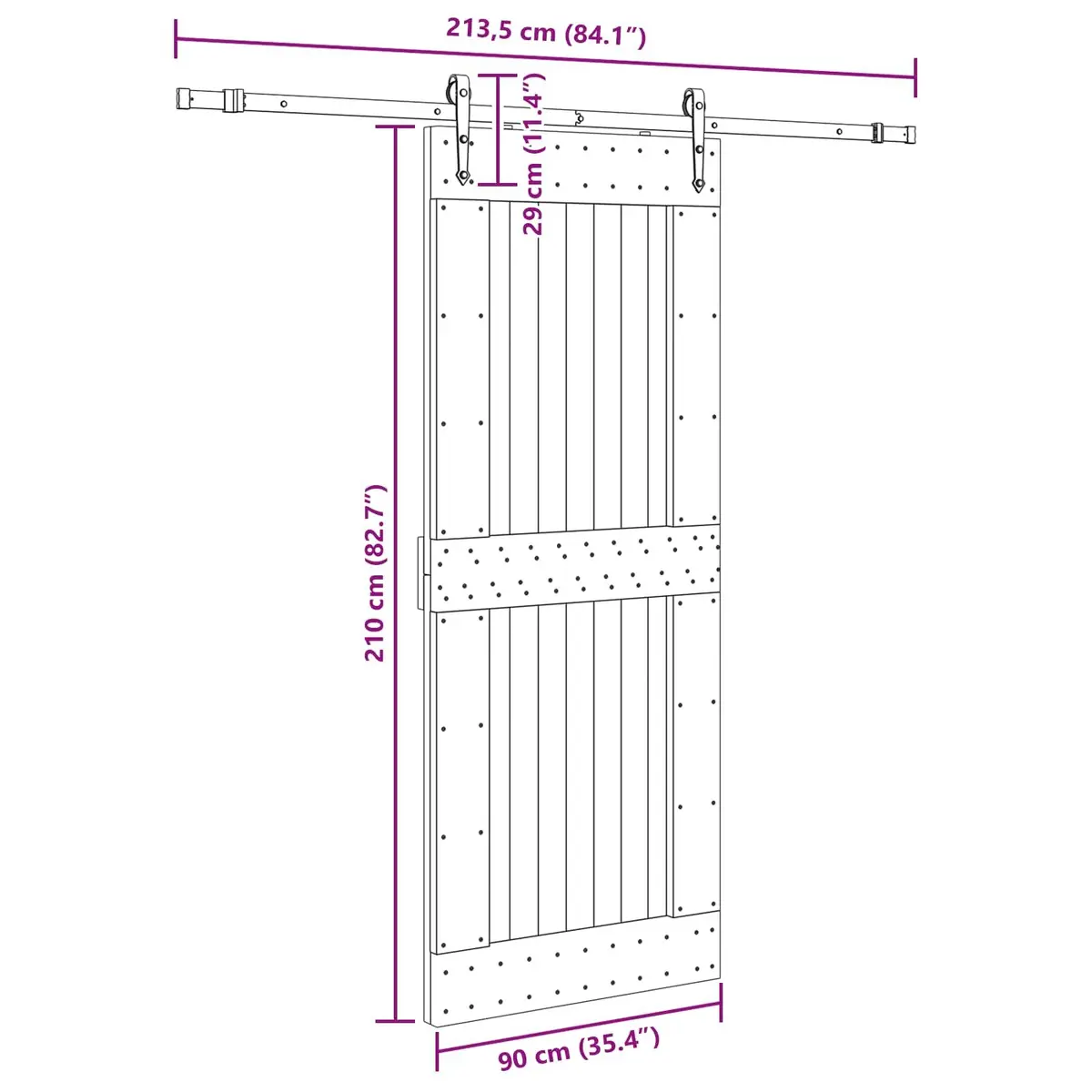 Sliding Door Room Divider 90x210cm Pine Wood Black Track
