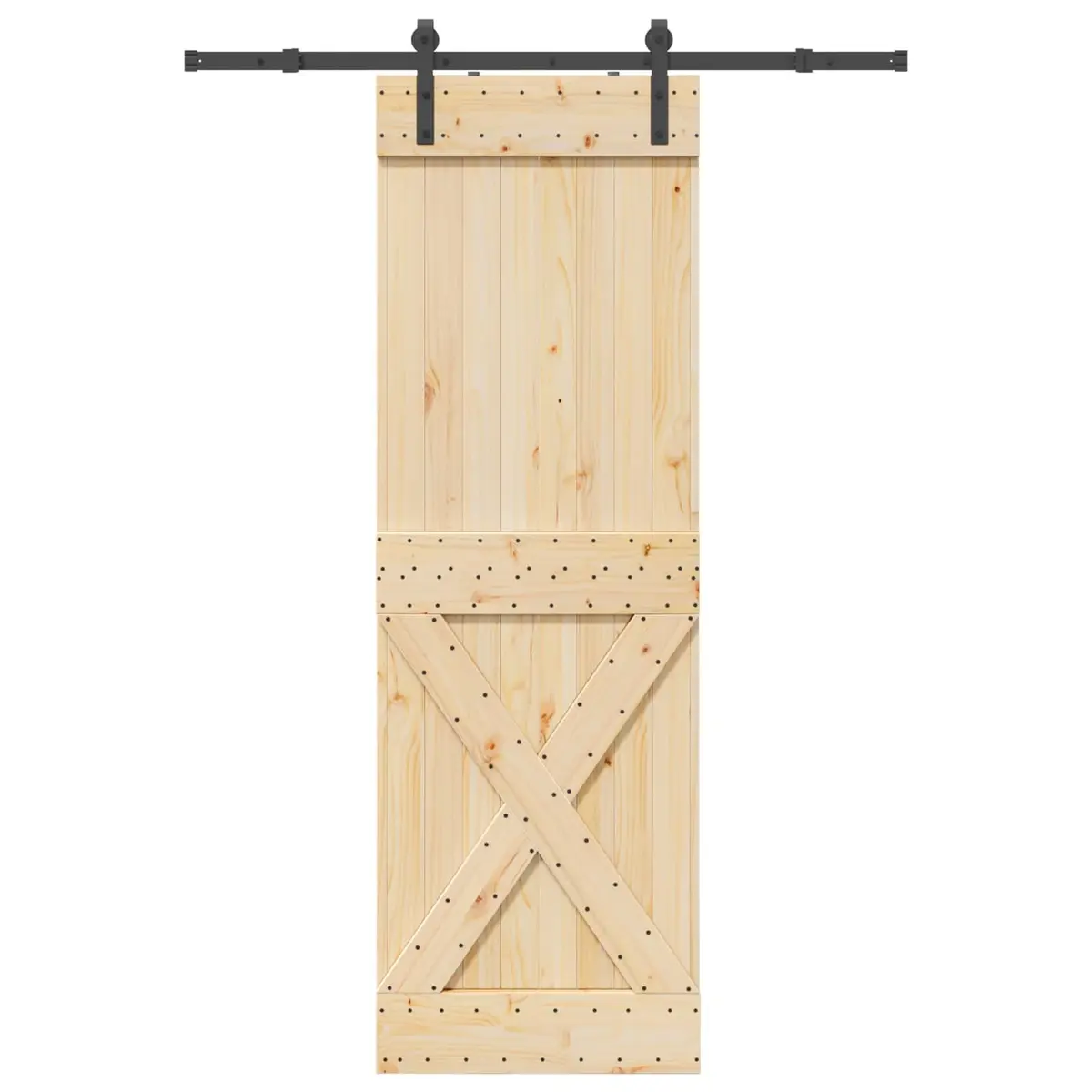 Sliding Door Room Divider Pine Wood Frame 70cm x 210cm Black Track
