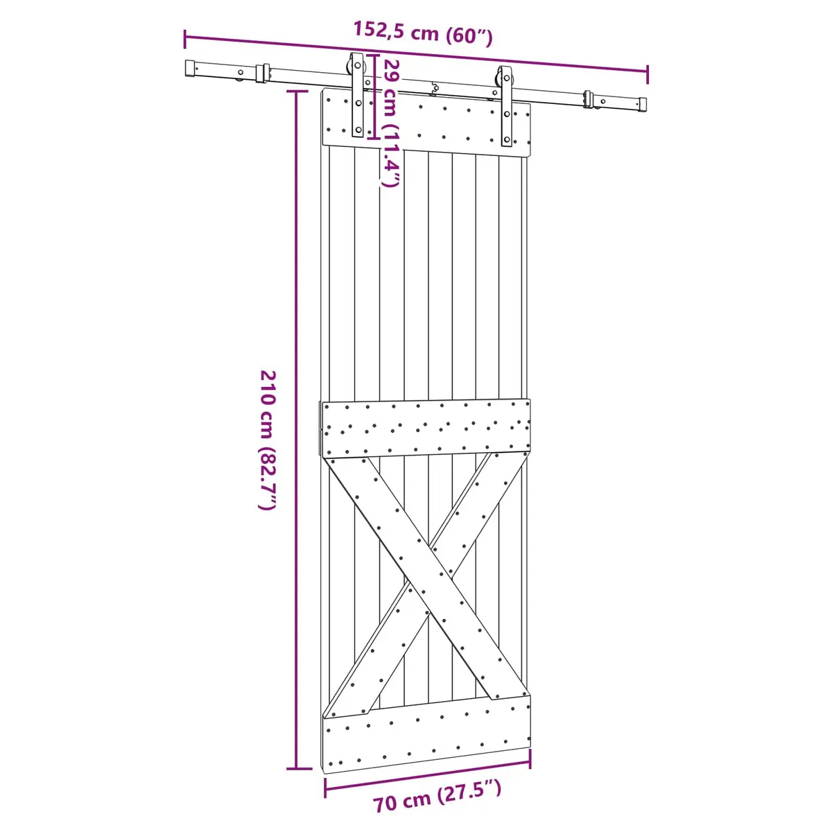 Sliding Door Room Divider Pine Wood Frame 70cm x 210cm Black Track