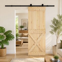 Sliding Door Specifications: Natural Wood Black Track 80x210cm