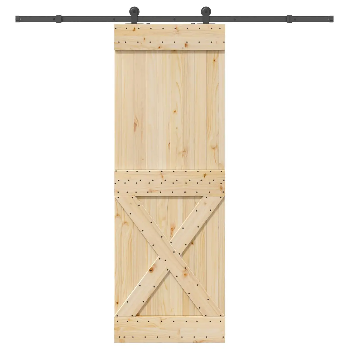 Sliding Door Room Divider Natural Wood Black Track 80x210cm