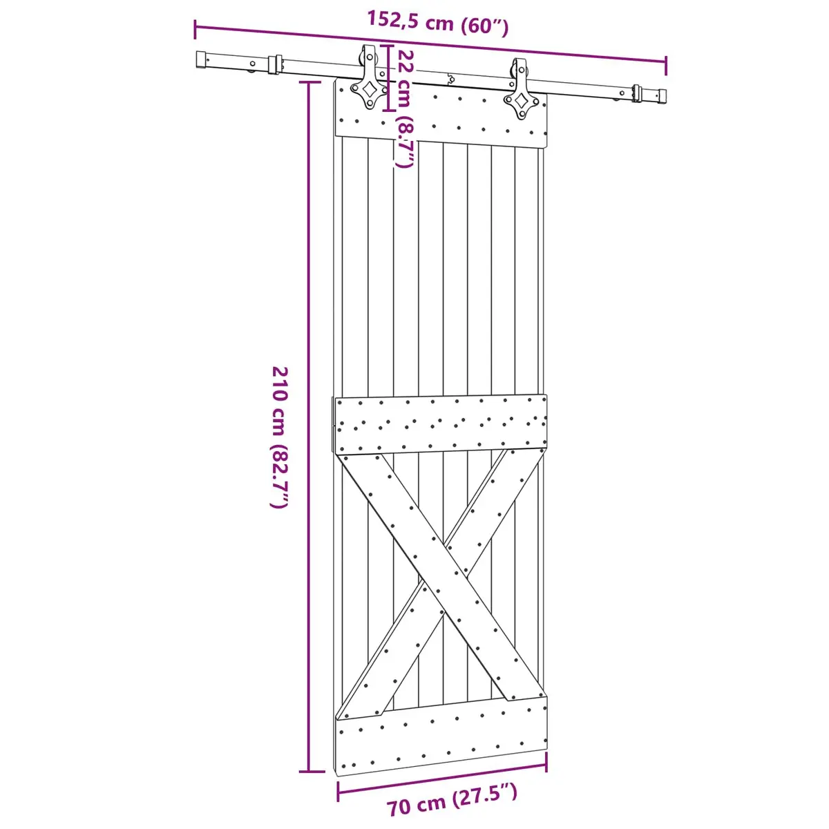 Sliding Door Room Divider 70cm Modern Wardrobe Closet Barn Style