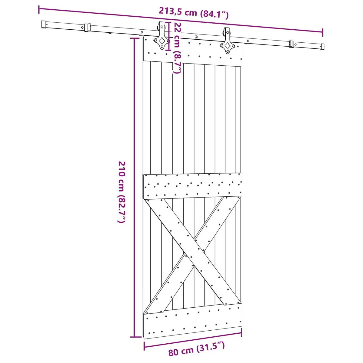 Room Divider Sliding Door 80x210cm Natural Pine Wood Black Steel Track