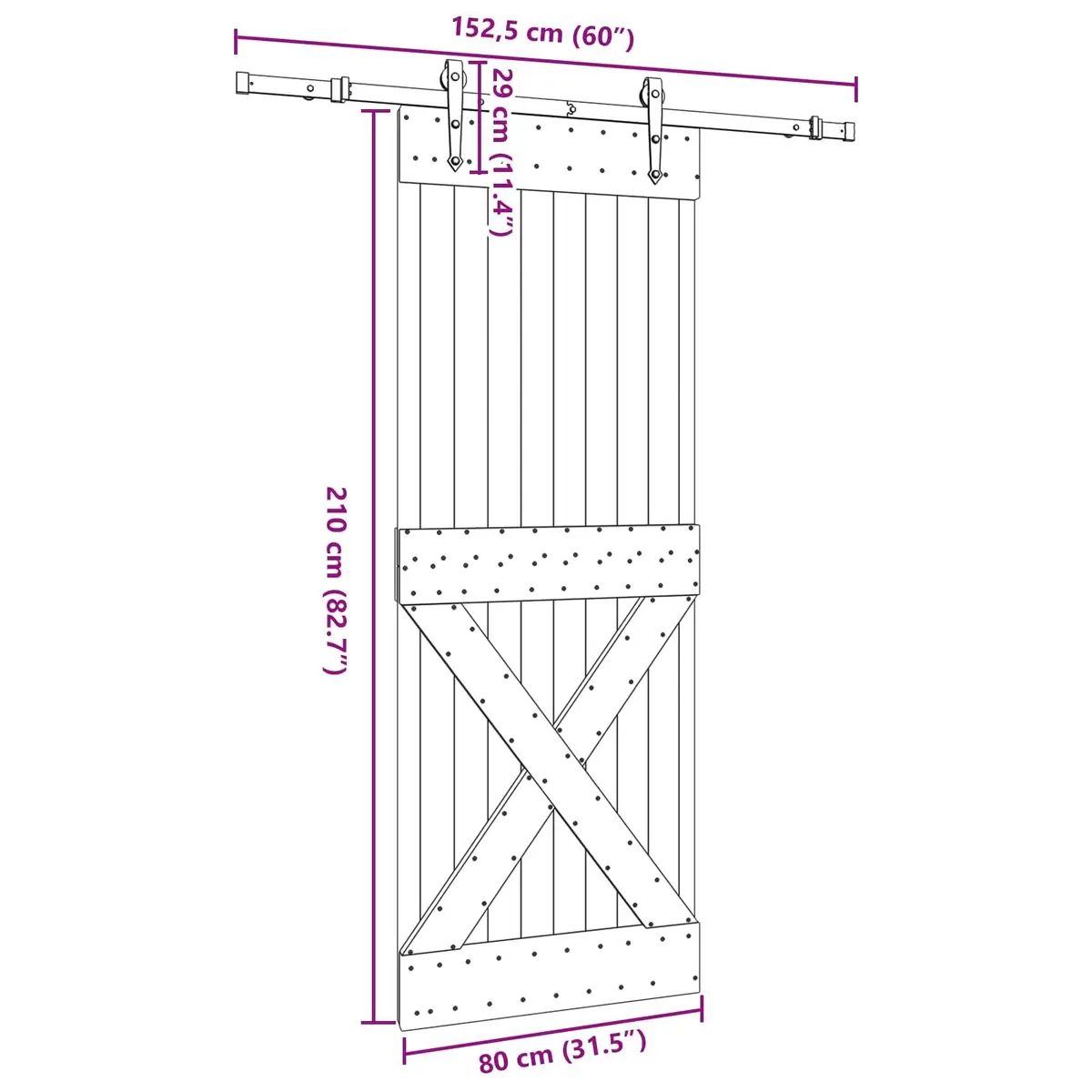 Sliding Door Natural Pine Wood Black Track Modern Room Divider Space-Saving