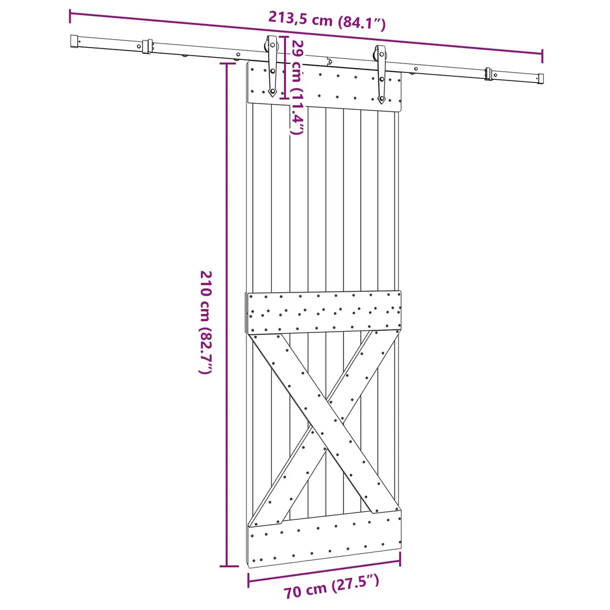 Sliding Door Room Divider Pine Wood Steel Track 70x210cm
