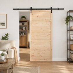 Sliding Door Natural Solid Pine Wood 100 x 208 cm Interior Room Divider
