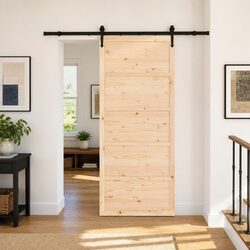 Sliding Door Details: 90 x 208 cm Solid Pine Wood & Steel Frame