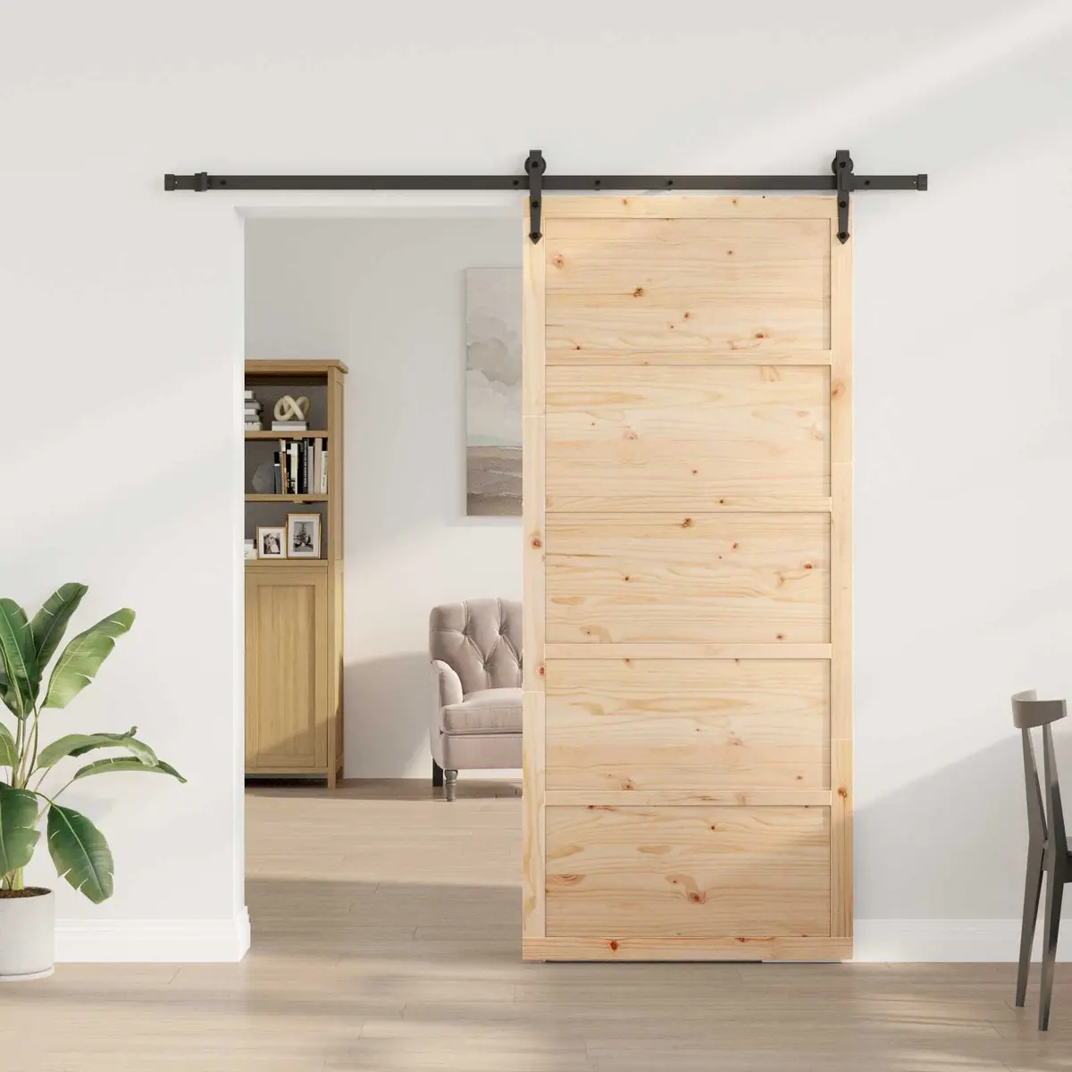 Sliding Door 80 x 208 cm Solid Pine Wood Natural Brown Modern Room Divider