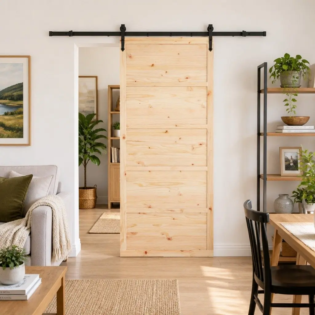 Sliding Door Interior Room Divider 80 x 208 cm Solid Pine Wood Natural Brown