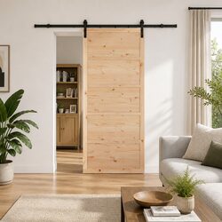 Sliding Door Natural Solid Pine Wood 90 x 208 cm Modern Interior Space-Saving