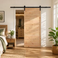 Solid Pine Wood Sliding Door 80 x 208 cm Natural Brown Top Track Space-Saving