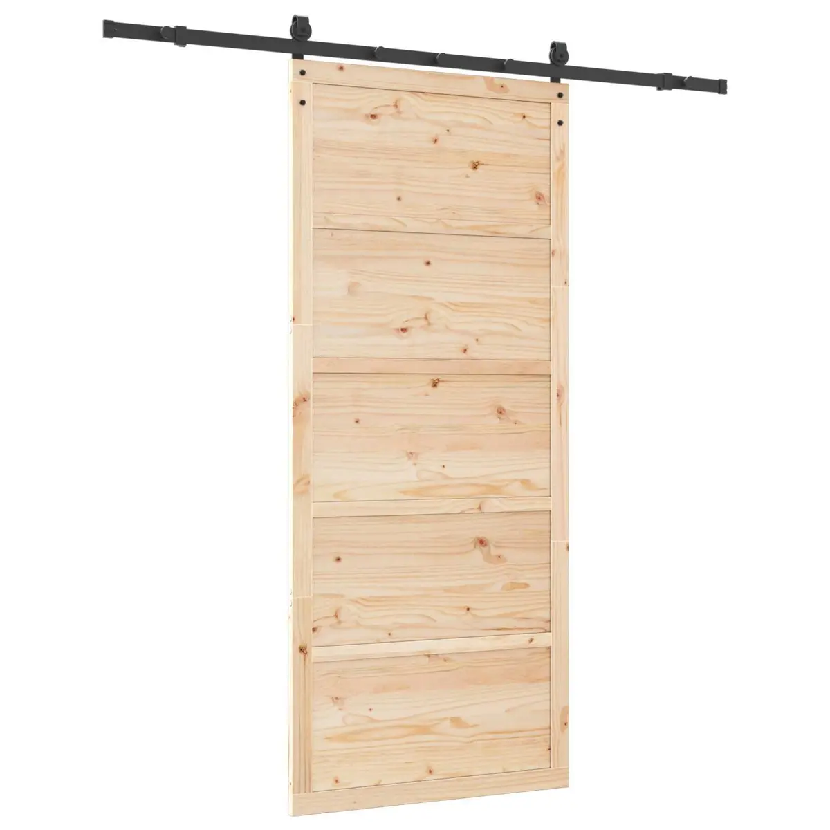 Solid Pine Wood Sliding Door 80 x 208 cm Natural Brown Top Track Space-Saving