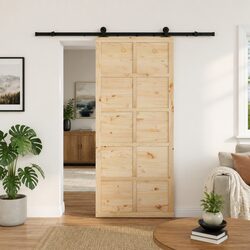 Sliding Door 80x208cm Natural Solid Pine Wood Interior Room Divider Space-Saving