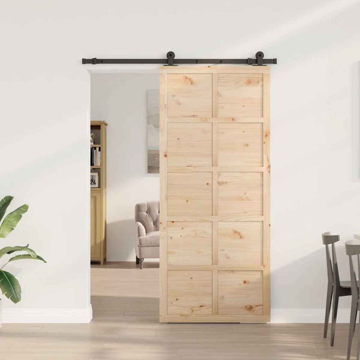 Sliding Door Interior Room Divider 80 x 208 cm Solid Pine Wood Natural Brown