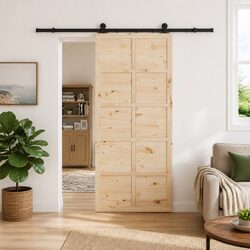 Sliding Door 80 x 208 cm Natural Solid Pine Wood Interior Space Saving Room