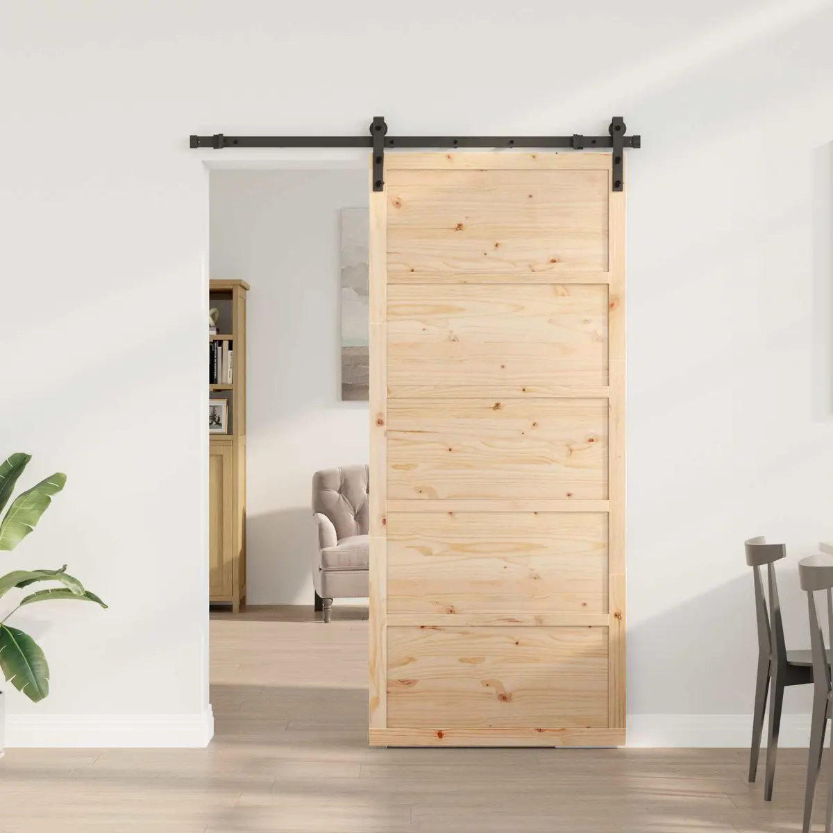 Sliding Door Solid Pine Wood Natural 80 x 208 cm Modern Interior Room Divider
