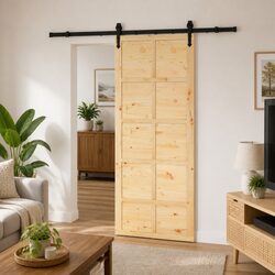 Sliding Door Natural Solid Pine Wood 80 x 208 cm Modern Interior Room Divider