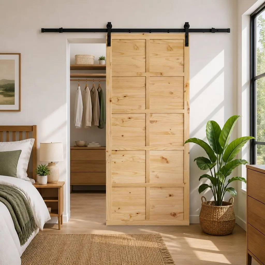 Sliding Door with Top-Mounted Mechanism 90 x 208 cm Brown