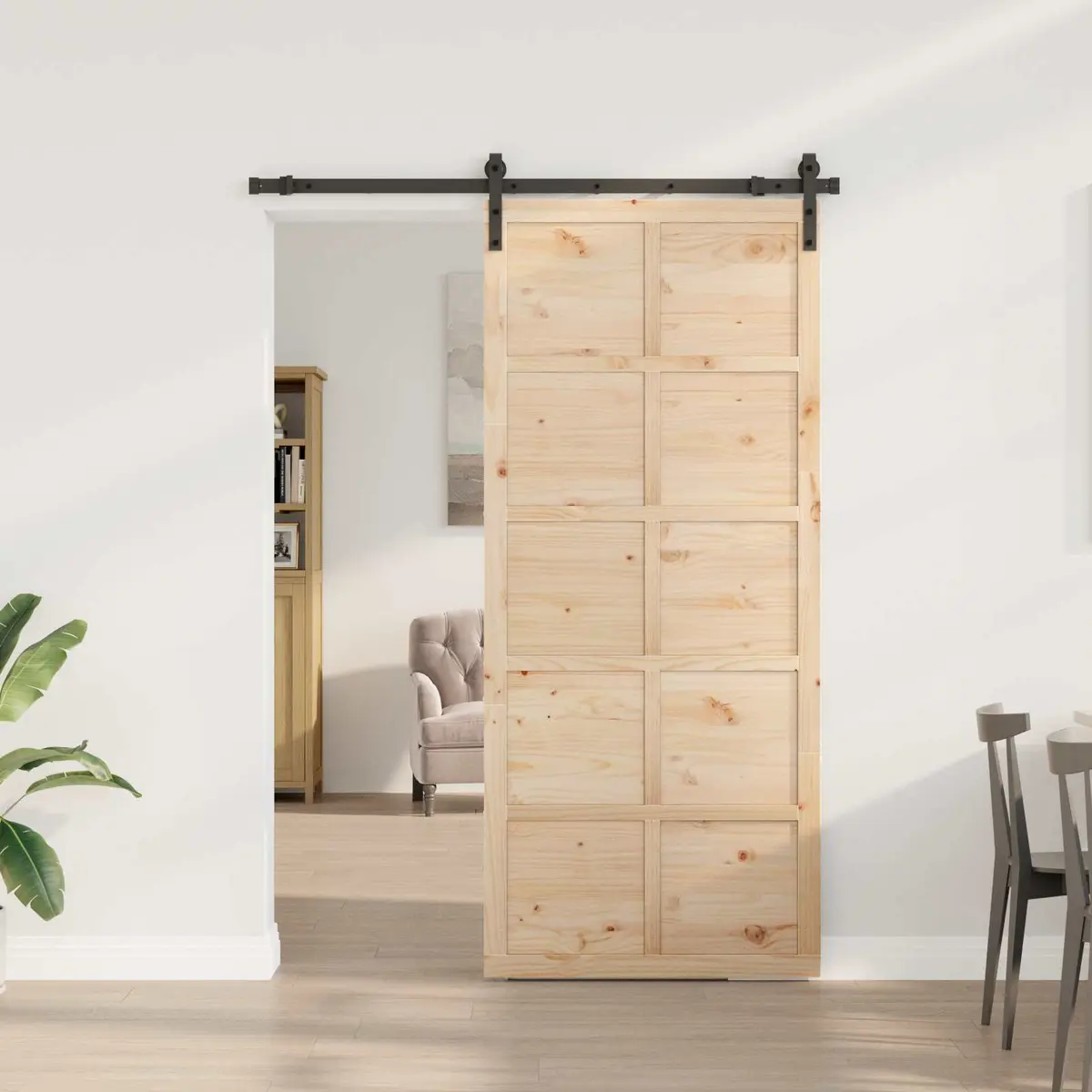 Sliding Door Natural Pine Wood 80 x 208 cm Space-Saving Interior Home Entrance