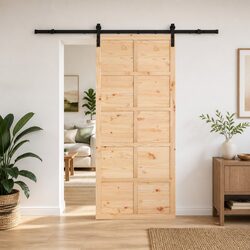 Sliding Door Natural Solid Pine Wood 90 x 208 cm Modern Home Interior Space