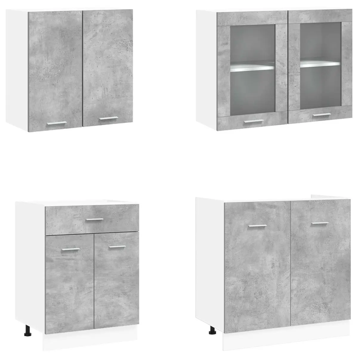 Kitchen Cabinet Set 4 Piece Grey Storage Unit Engineered Wood Drawers Shelves