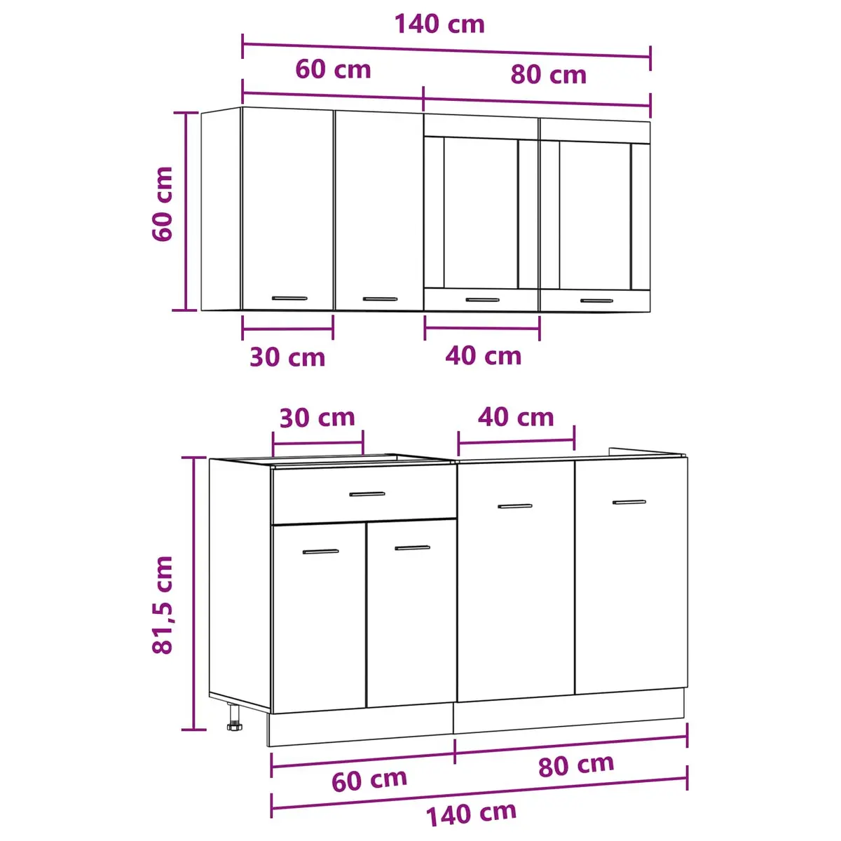 Kitchen Cabinet Set 4 Piece Grey Storage Unit Engineered Wood Drawers Shelves