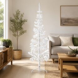 Half Christmas Tree Slim Artificial Holiday Decoration White 120cm Indoor