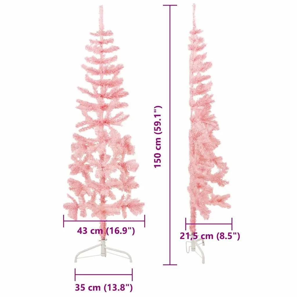 Half Christmas Tree Slim Artificial Home Decor 150cm Pink