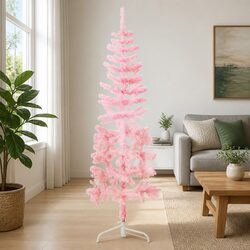 Slim Artificial Half Christmas Tree with Stand Pink 180cm Holiday Decor