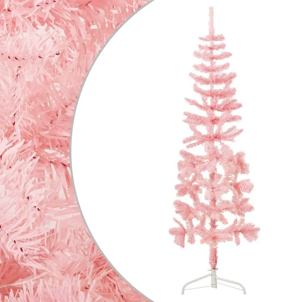 Slim Artificial Half Christmas Tree for Holiday Decor 180cm Pink