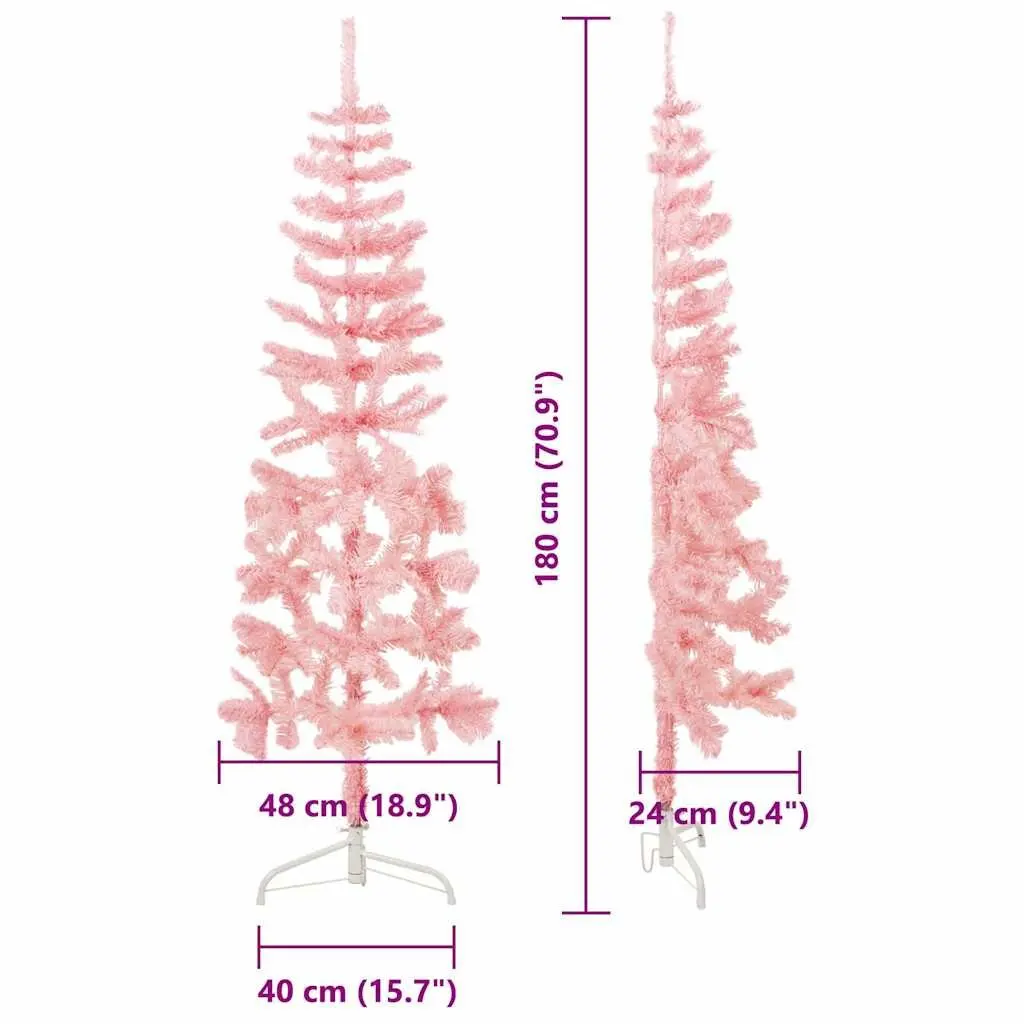 Slim Artificial Half Christmas Tree for Holiday Decor 180cm Pink