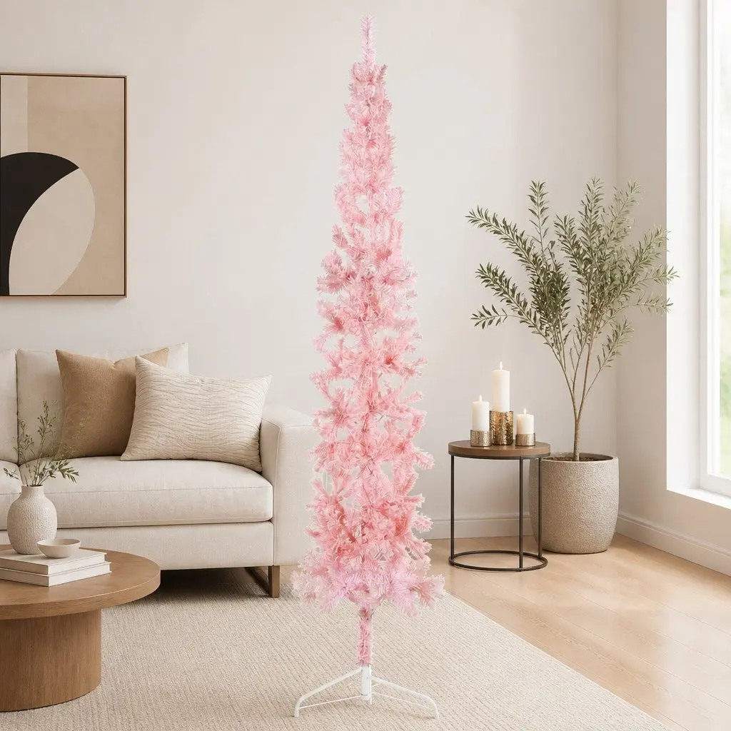 Artificial Half Christmas Tree for Home Holiday Decor Pink 240cm