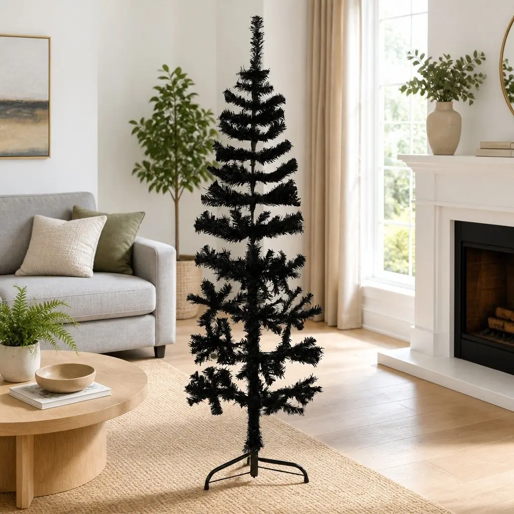 Black Slim Artificial Half Christmas Tree